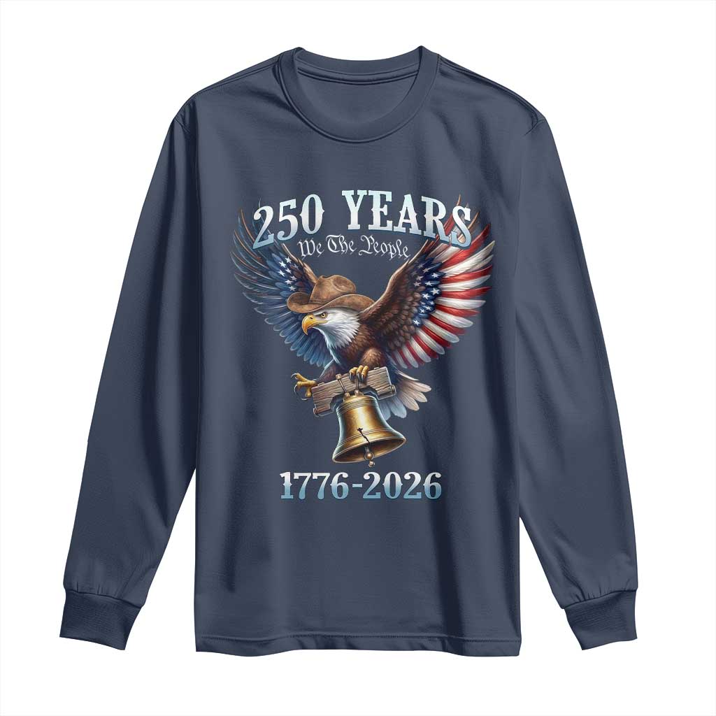 American Rodeo 250th Anniversary Long Sleeve Shirt Western Cowboy Eagle Patriotic 4th of July TS14 Navy Print Your Wear