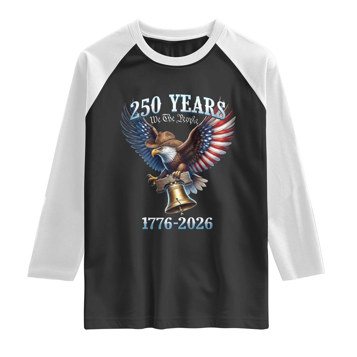 American Rodeo 250th Anniversary Raglan Shirt Western Cowboy Eagle Patriotic 4th of July TS14 Black White Print Your Wear