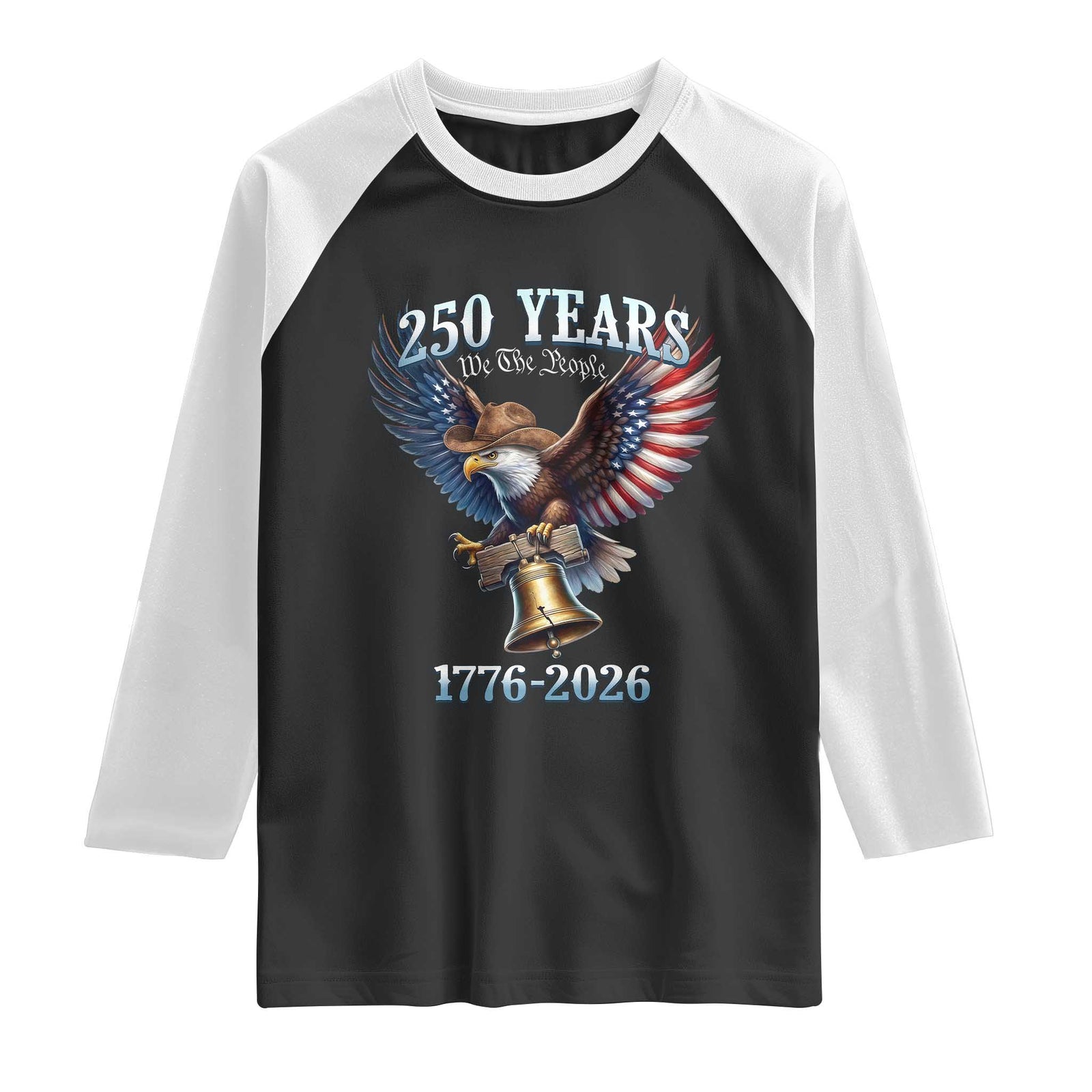 American Rodeo 250th Anniversary Raglan Shirt Western Cowboy Eagle Patriotic 4th of July TS14 Black White Print Your Wear