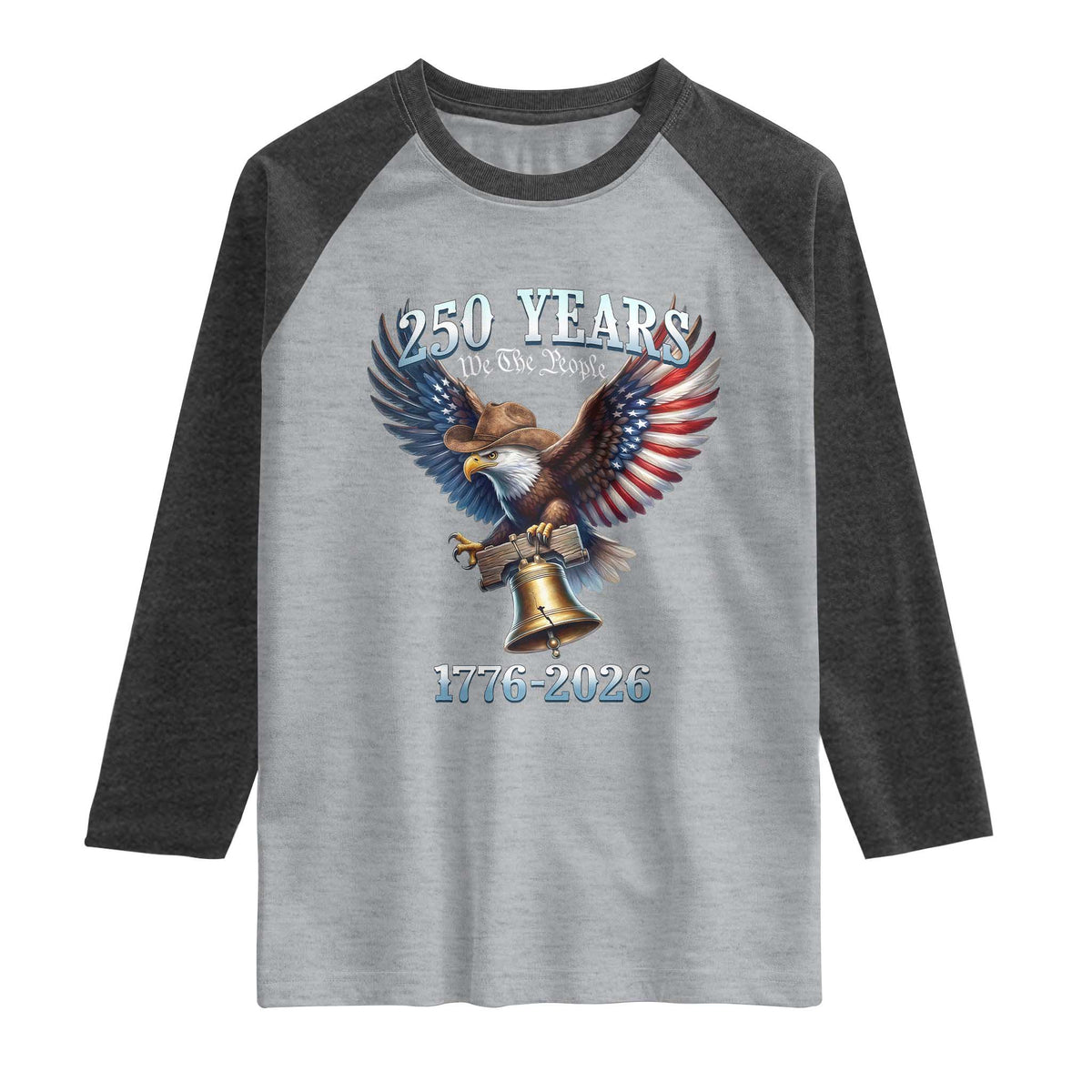 American Rodeo 250th Anniversary Raglan Shirt Western Cowboy Eagle Patriotic 4th of July TS14 Heather Gray Heather Charcoal Print Your Wear