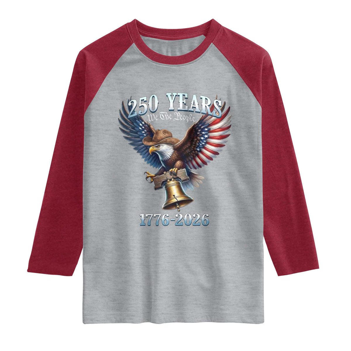 American Rodeo 250th Anniversary Raglan Shirt Western Cowboy Eagle Patriotic 4th of July TS14 Heather Gray Heather Red Print Your Wear