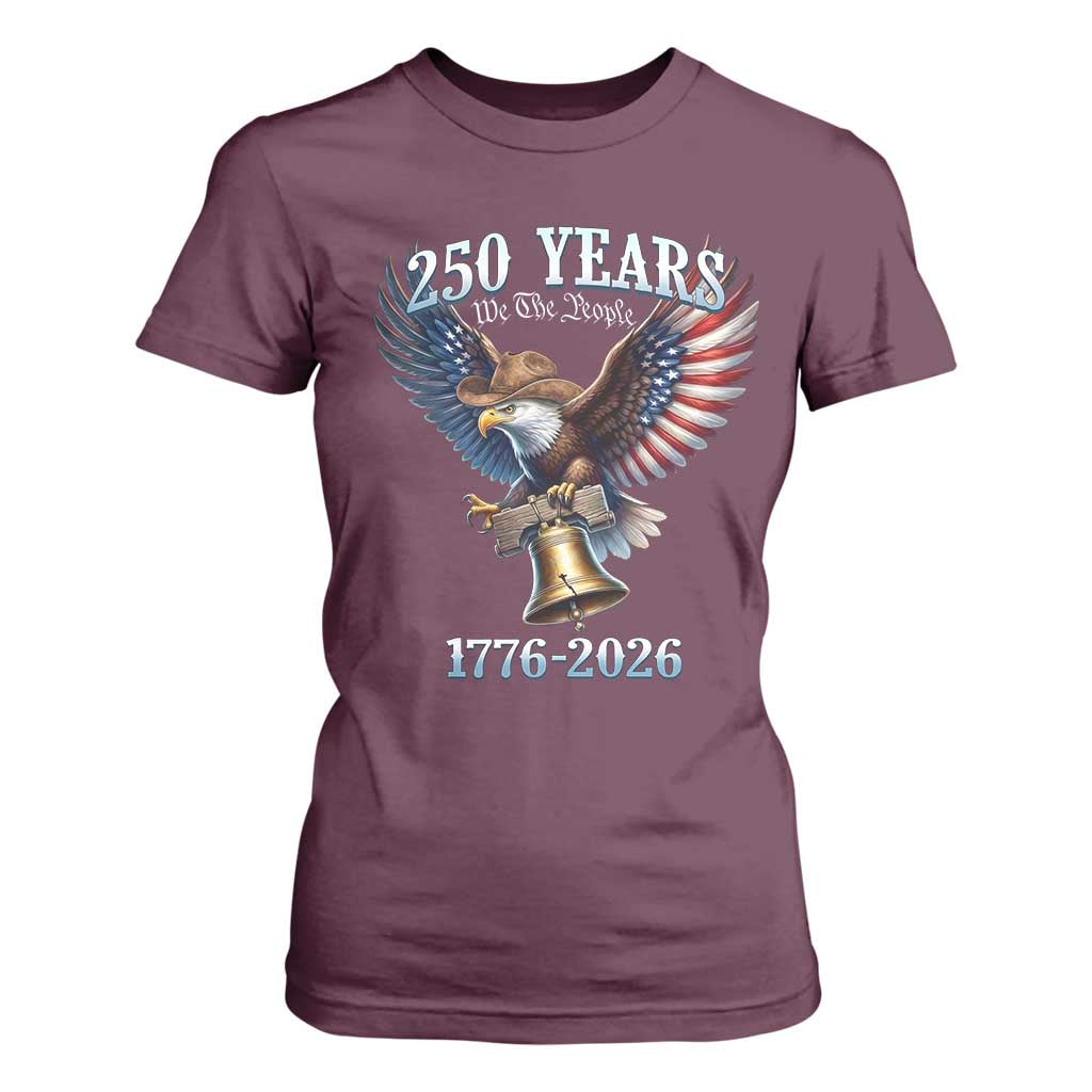 American Rodeo 250th Anniversary T Shirt For Women Western Cowboy Eagle Patriotic 4th of July TS14 Maroon Print Your Wear