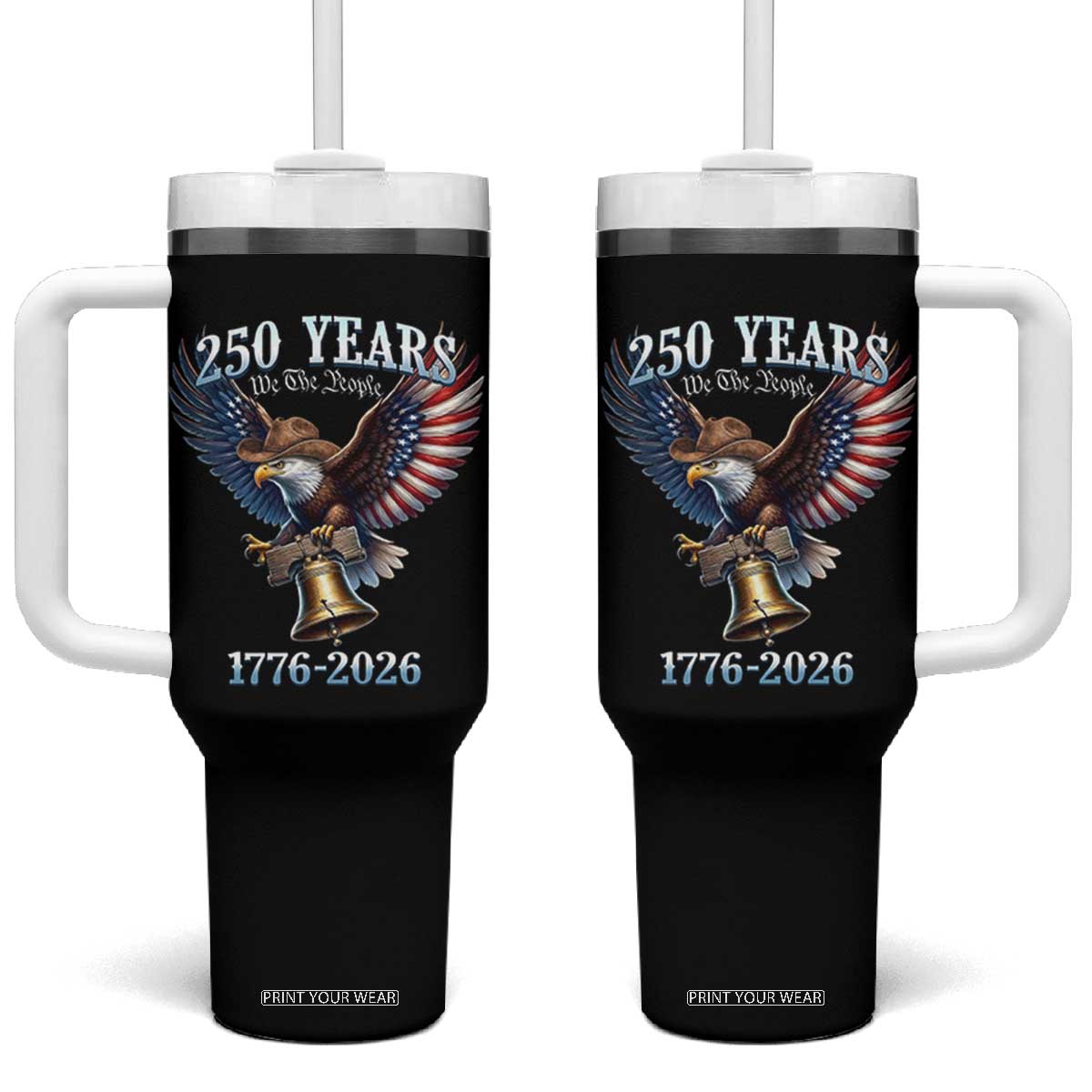 American Rodeo 250th Anniversary Tumbler With Handle Western Cowboy Eagle Patriotic 4th of July TS14 One Size: 40 oz Black Print Your Wear