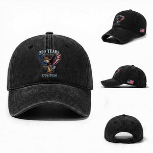 American Rodeo 250th Anniversary Washed Cotton Baseball Cap Western Cowboy Eagle Patriotic 4th of July TS14 Washed Cap Universal Fit Black Print Your Wear