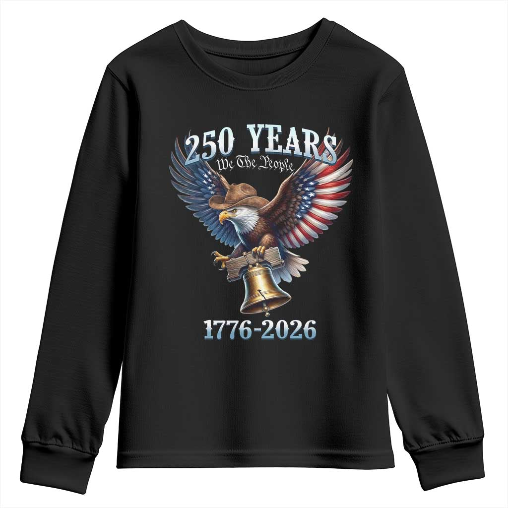 American Rodeo 250th Anniversary Youth Sweatshirt Western Cowboy Eagle Patriotic 4th of July TS14 Black Print Your Wear