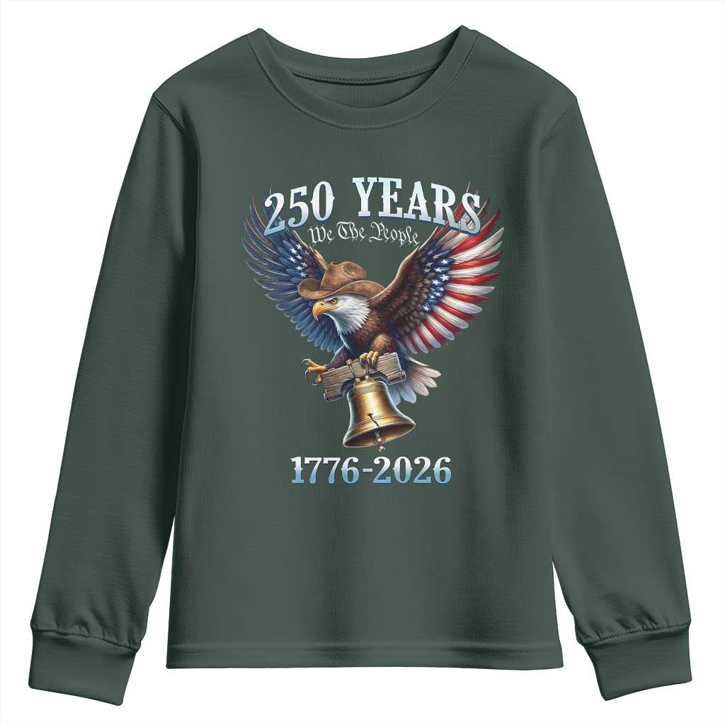 American Rodeo 250th Anniversary Youth Sweatshirt Western Cowboy Eagle Patriotic 4th of July TS14 Dark Forest Green Print Your Wear