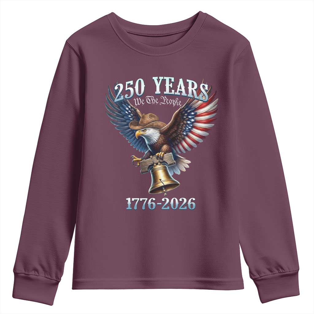 American Rodeo 250th Anniversary Youth Sweatshirt Western Cowboy Eagle Patriotic 4th of July TS14 Maroon Print Your Wear