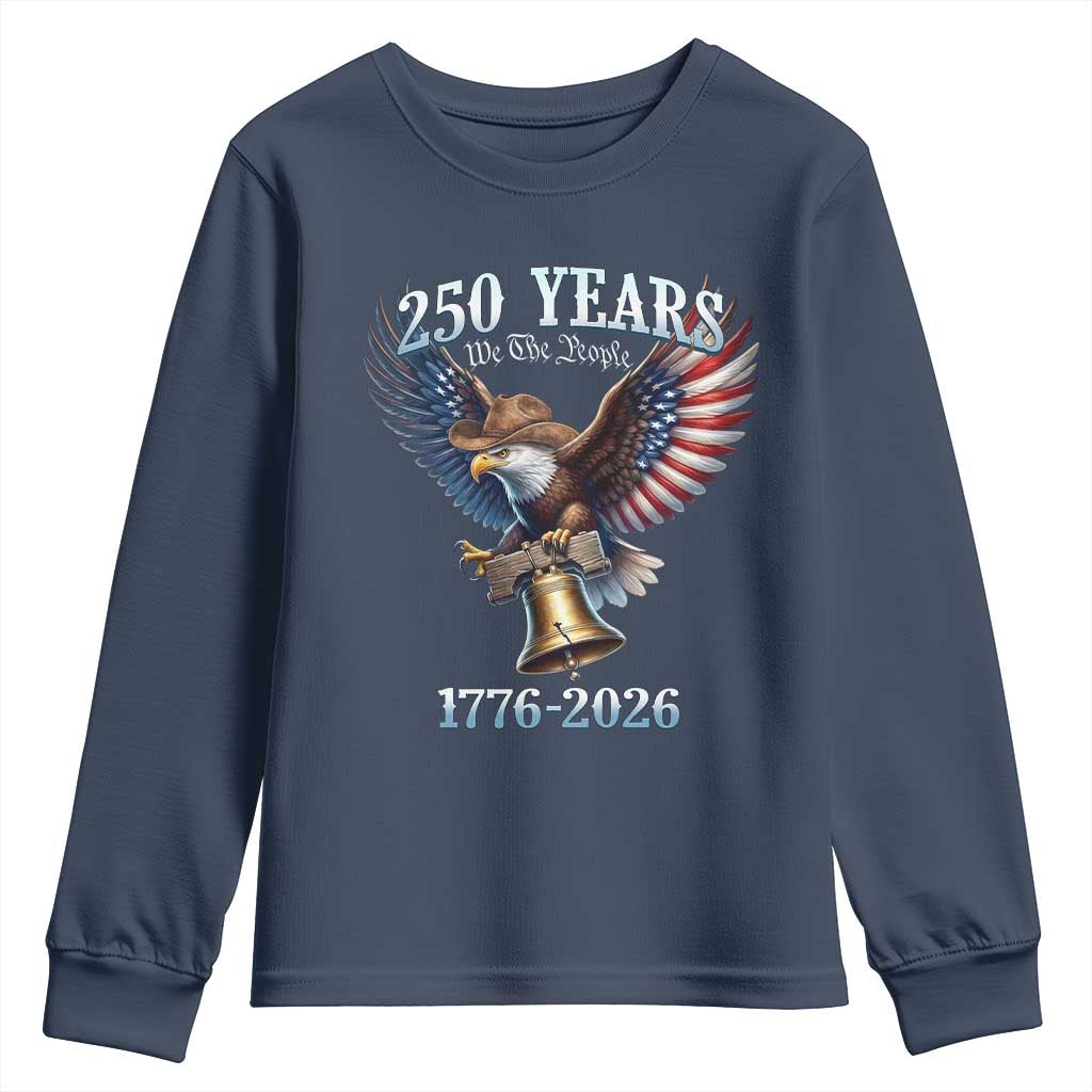 American Rodeo 250th Anniversary Youth Sweatshirt Western Cowboy Eagle Patriotic 4th of July TS14 Navy Print Your Wear