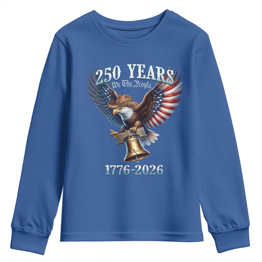 American Rodeo 250th Anniversary Youth Sweatshirt Western Cowboy Eagle Patriotic 4th of July TS14 Royal Blue Print Your Wear