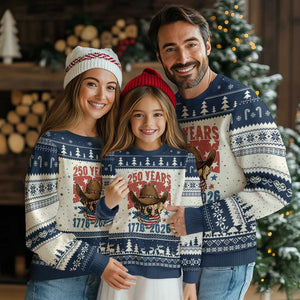250th America Anniversary Ugly Christmas Sweater Western Golden Retriever 4th of July TS14 Beige Navy Print Your Wear