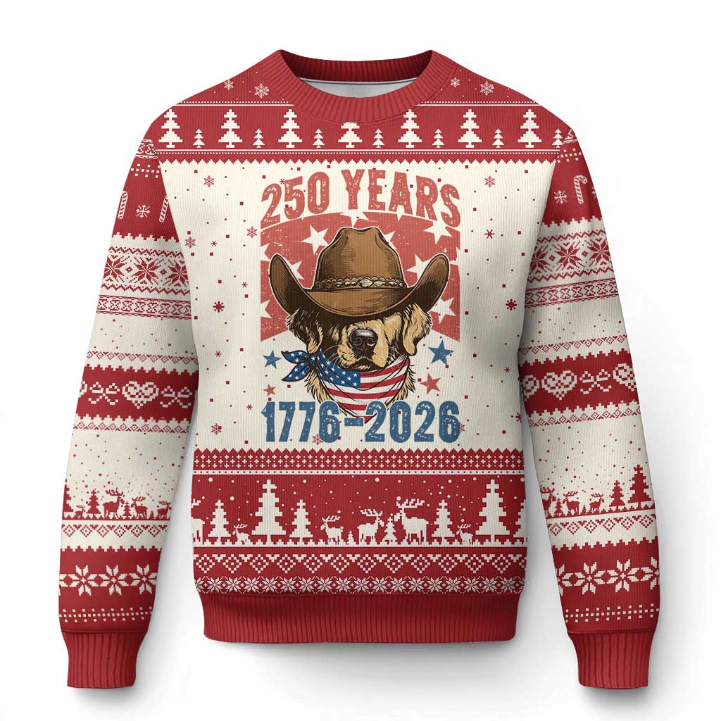 250th America Anniversary Ugly Christmas Sweater Western Golden Retriever 4th of July TS14 Beige Red Print Your Wear
