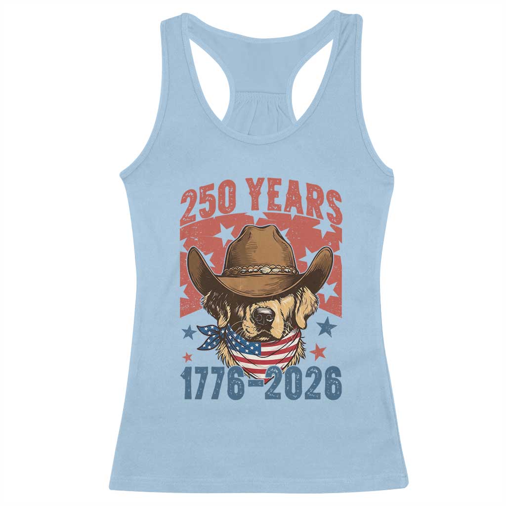 250th Anniversary USA Racerback Tank Top Western Golden Retriever 4th of July TS14 Light Blue Print Your Wear