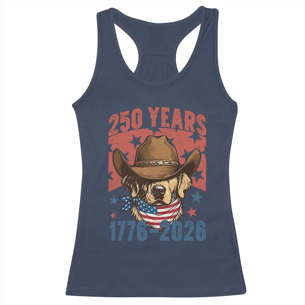 250th Anniversary USA Racerback Tank Top Western Golden Retriever 4th of July TS14 Navy Print Your Wear