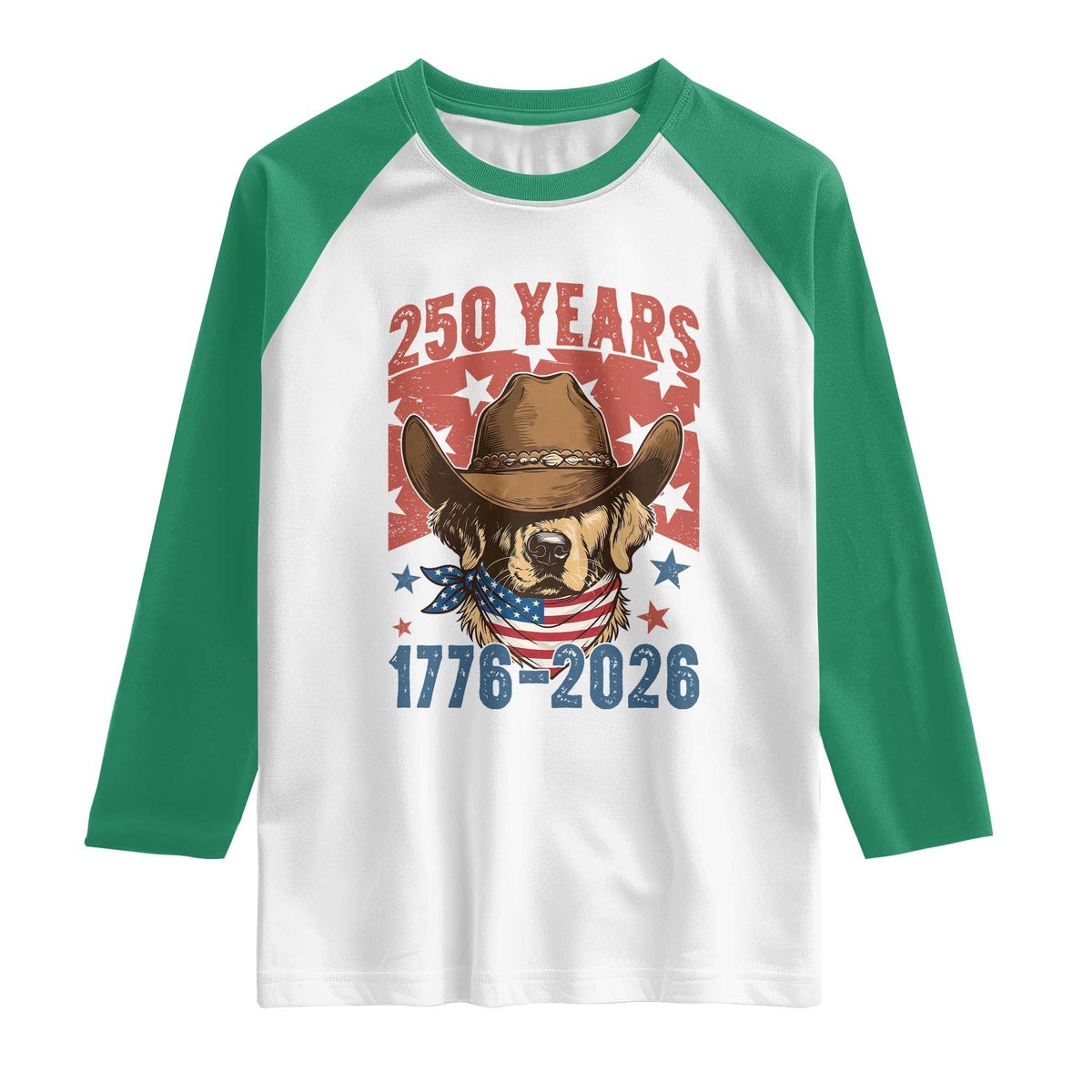 250th America Anniversary Raglan Shirt Western Golden Retriever 4th of July TS14 White Kelly Green Print Your Wear