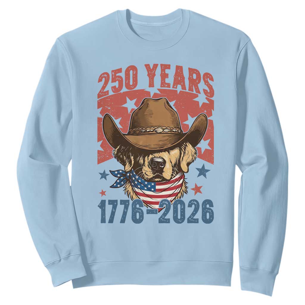 250th Anniversary USA Sweatshirt Western Golden Retriever 4th of July TS14 Light Blue Print Your Wear