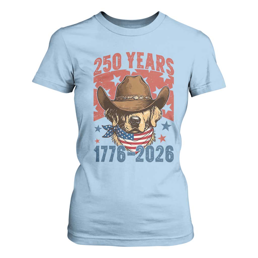 250th Anniversary USA T Shirt For Women Western Golden Retriever 4th of July TS14 Light Blue Print Your Wear
