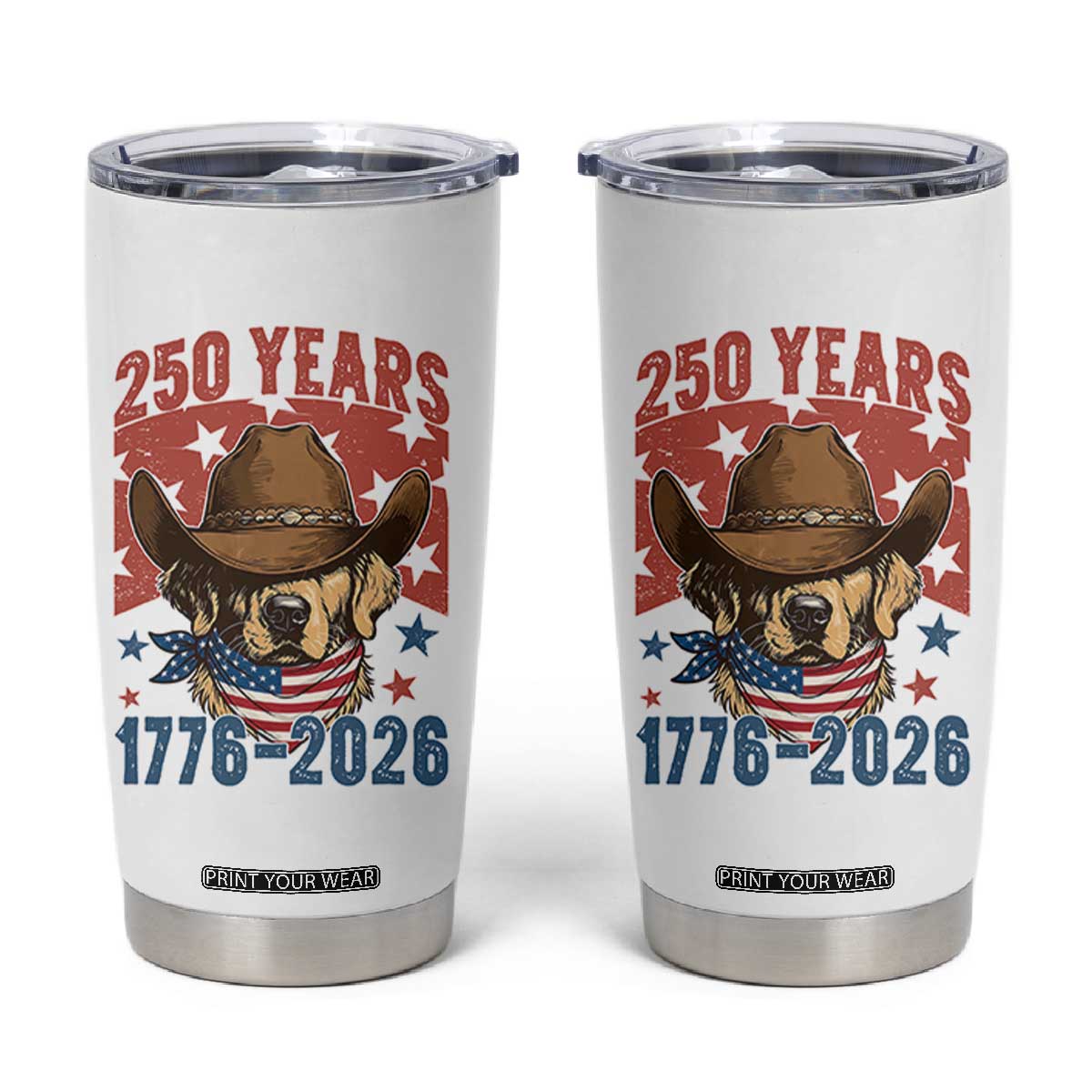 250th Anniversary USA Tumbler Cup Western Golden Retriever 4th of July TS14 White Print Your Wear