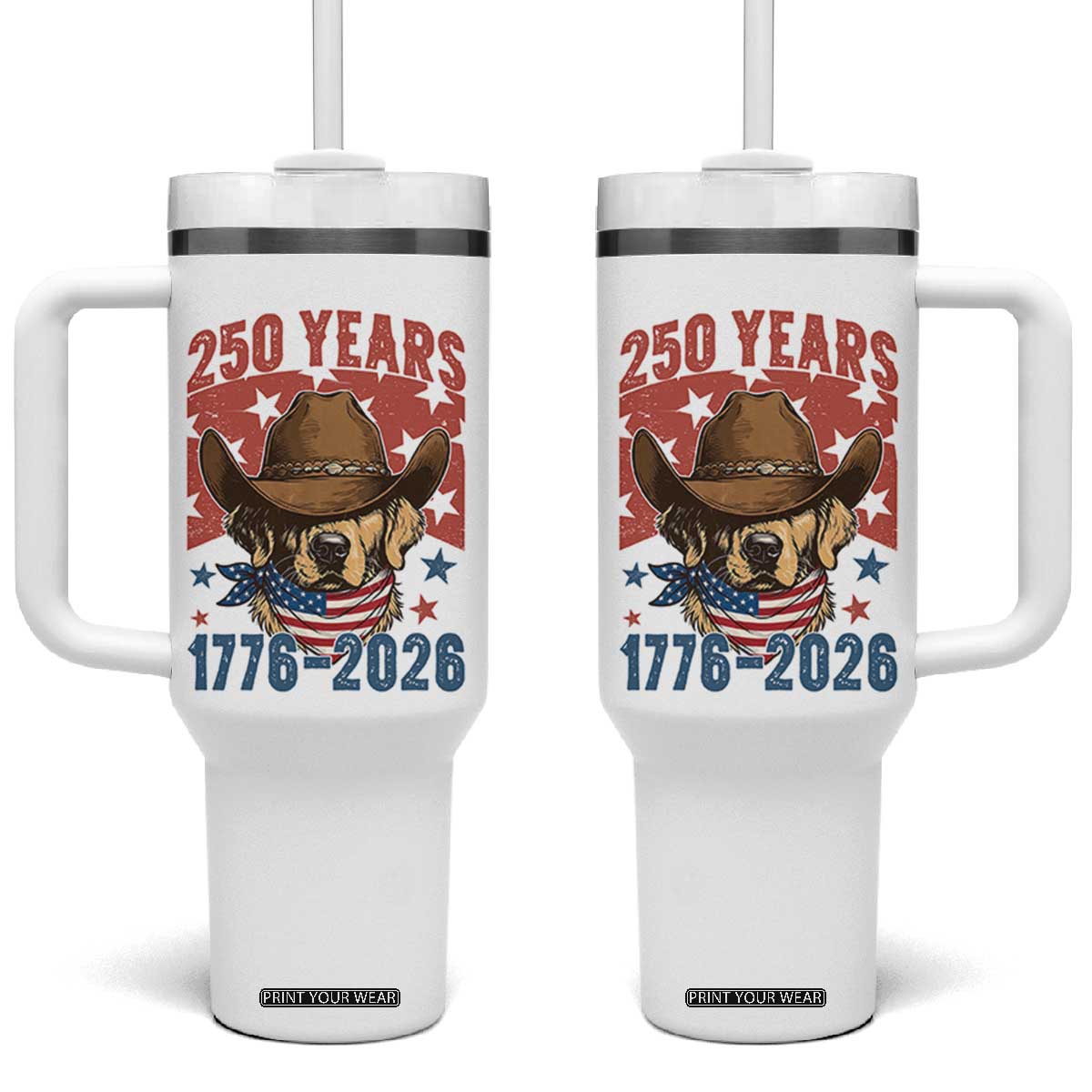 250th Anniversary USA Tumbler With Handle Western Golden Retriever 4th of July TS14 One Size: 40 oz White Print Your Wear