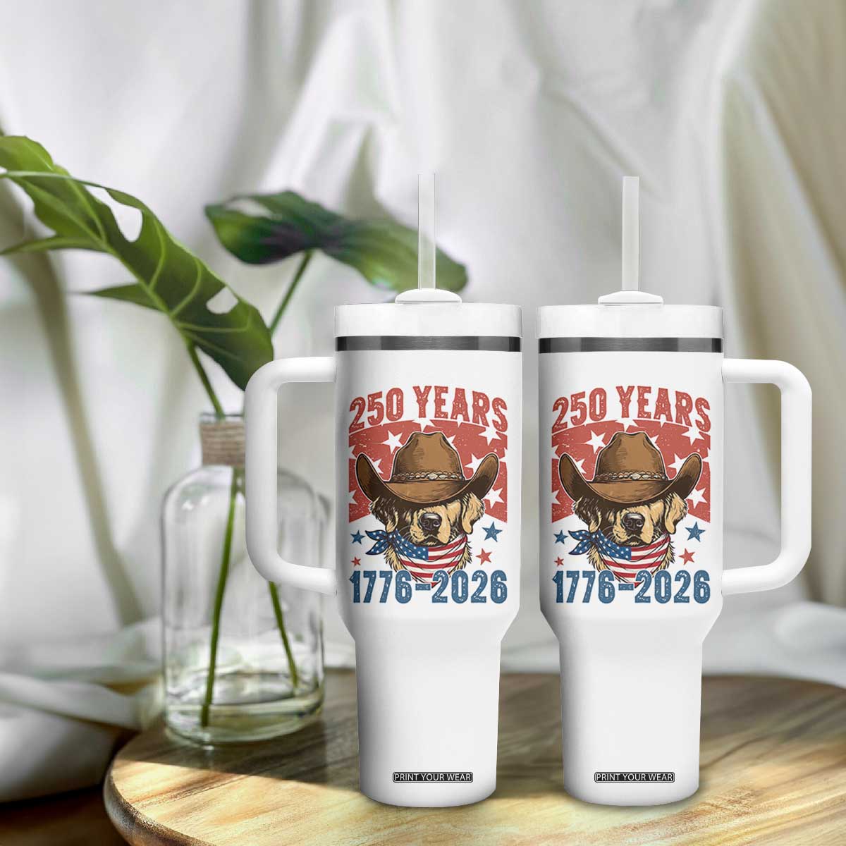 250th Anniversary USA Tumbler With Handle Western Golden Retriever 4th of July TS14 Print Your Wear