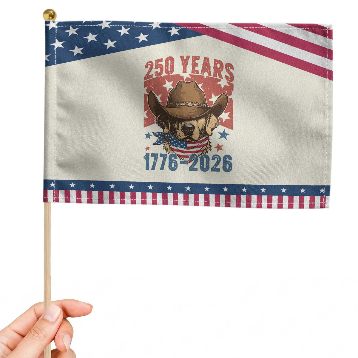250th Anniversary USA Patriotic Handheld Flag Western Golden Retriever 4th of July TS14 Modern 8.2