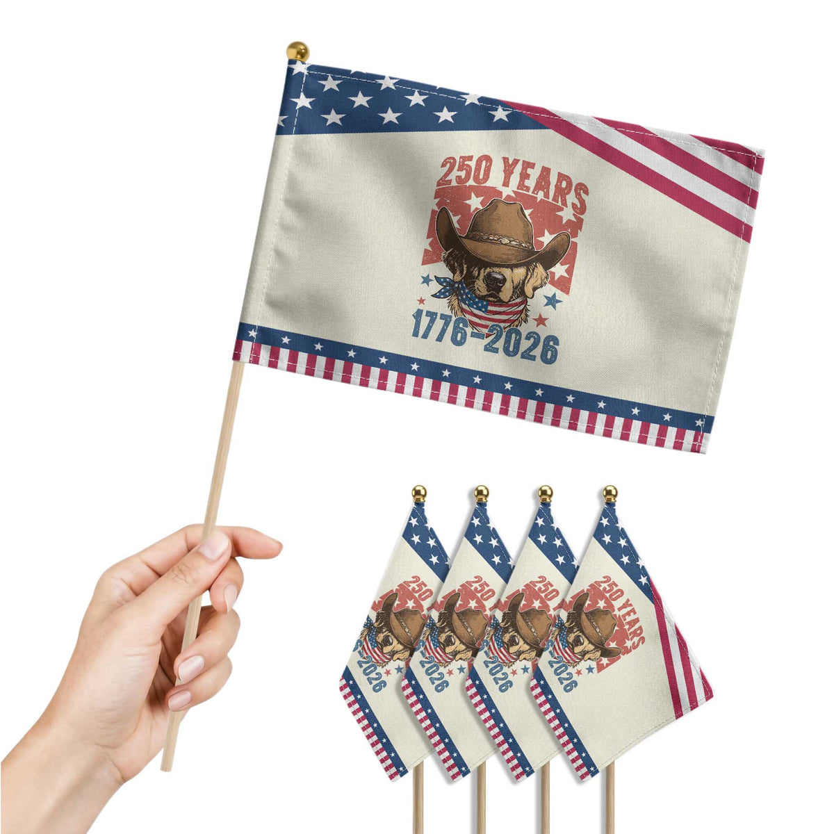 250th Anniversary USA Patriotic Handheld Flag Western Golden Retriever 4th of July TS14 Print Your Wear