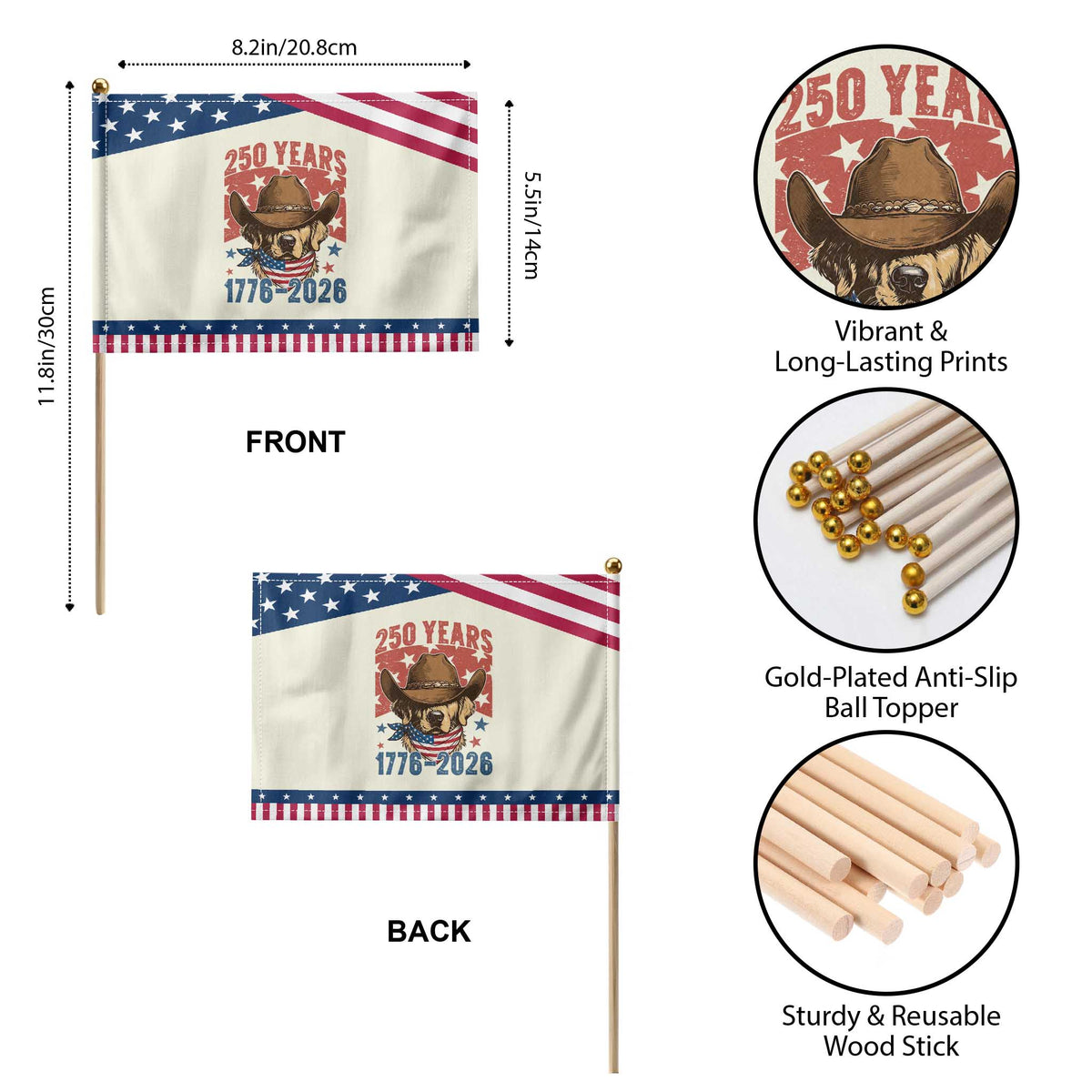 250th Anniversary USA Patriotic Handheld Flag Western Golden Retriever 4th of July TS14 Print Your Wear