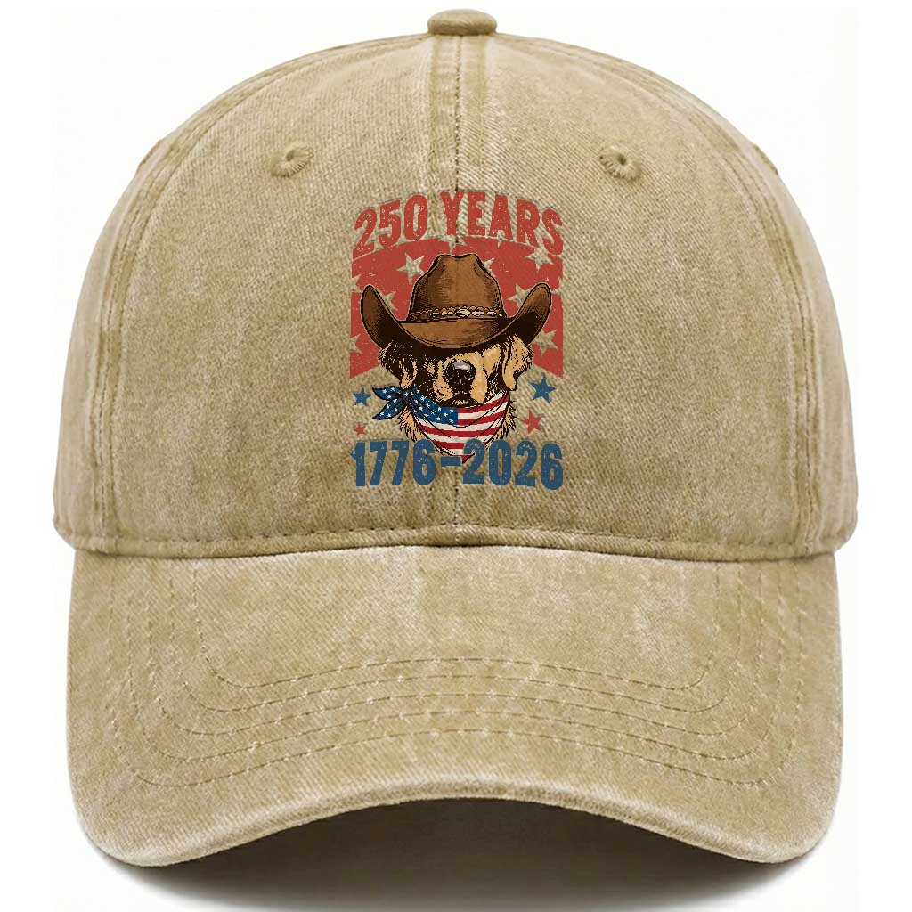 250th America Anniversary Washed Cotton Baseball Cap Western Golden Retriever 4th of July TS14 Print Your Wear
