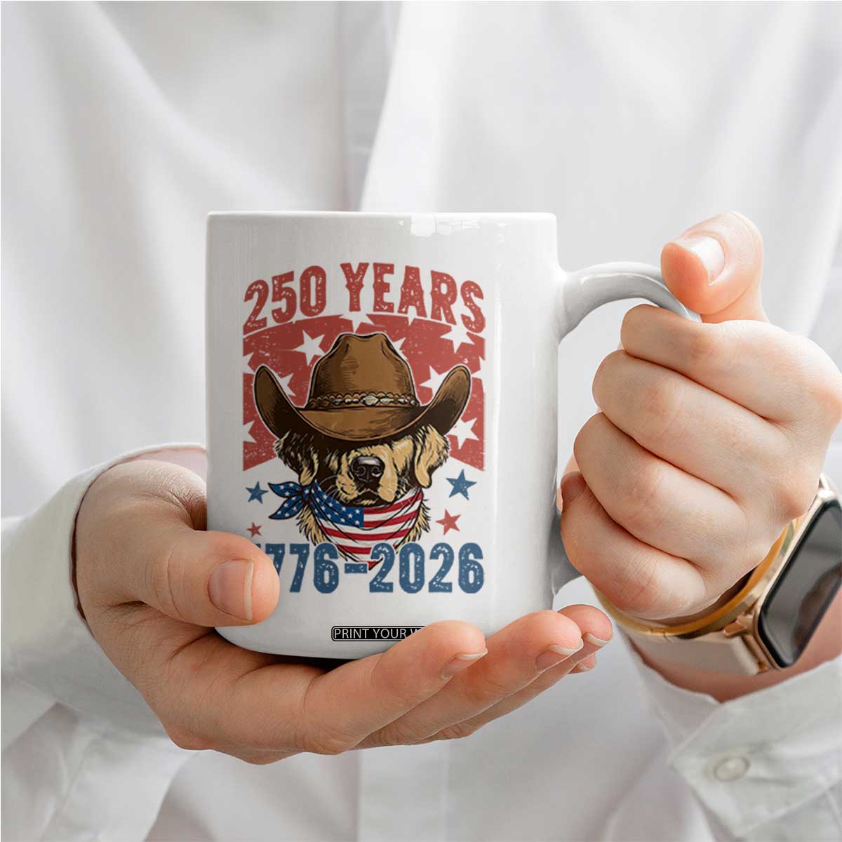 250th Anniversary USA Coffee Mug Western Golden Retriever 4th of July TS14 Print Your Wear