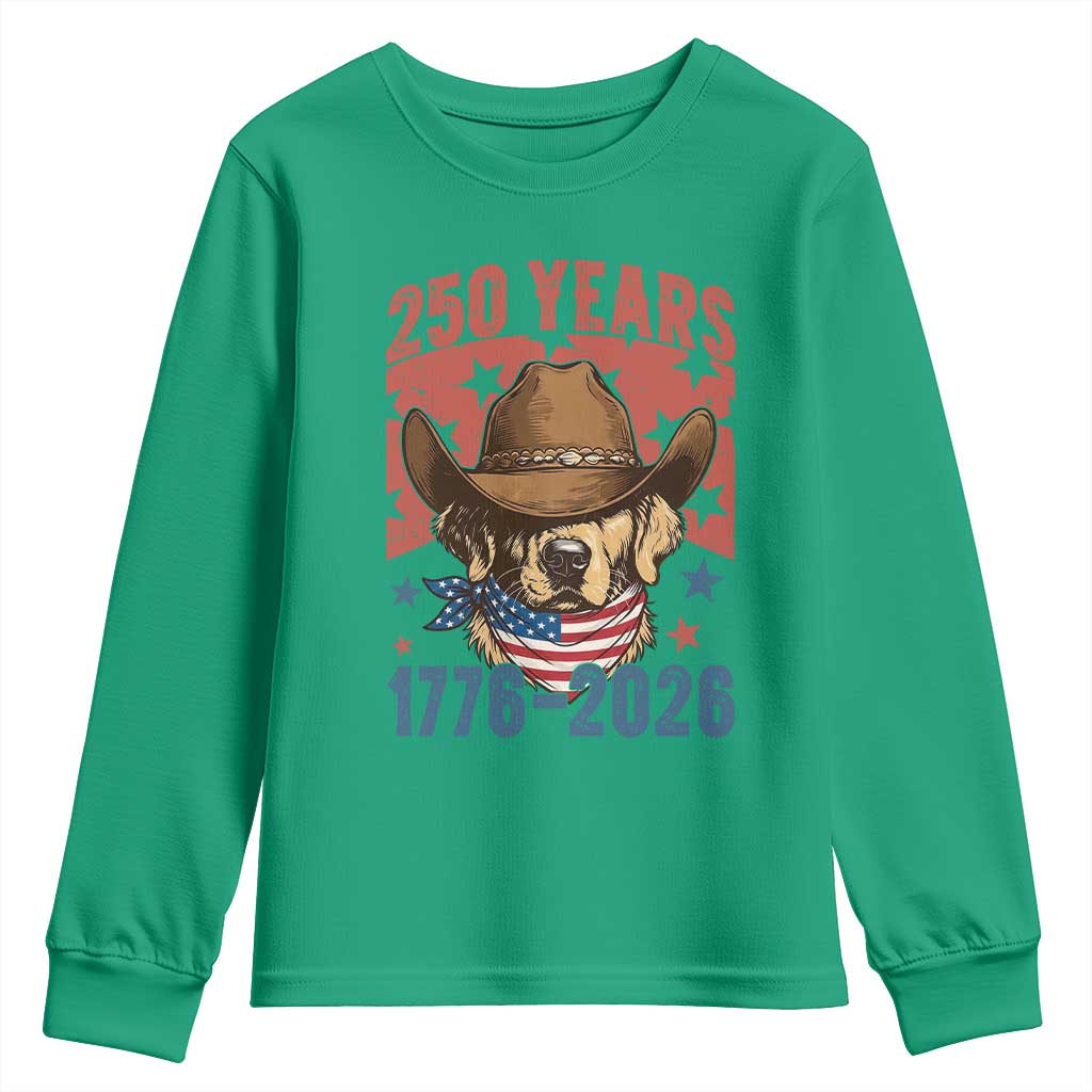 250th Anniversary USA Youth Sweatshirt Western Golden Retriever 4th of July TS14 Irish Green Print Your Wear