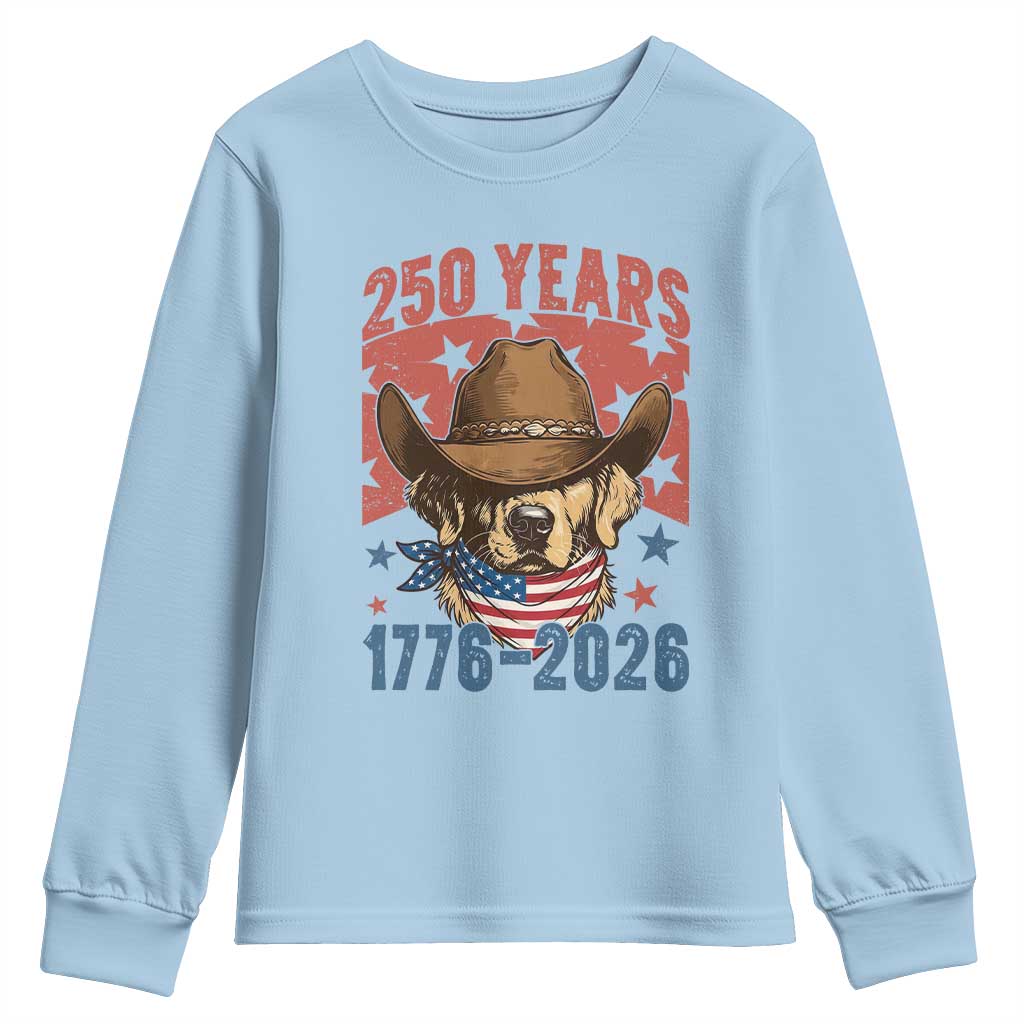 250th Anniversary USA Youth Sweatshirt Western Golden Retriever 4th of July TS14 Light Blue Print Your Wear