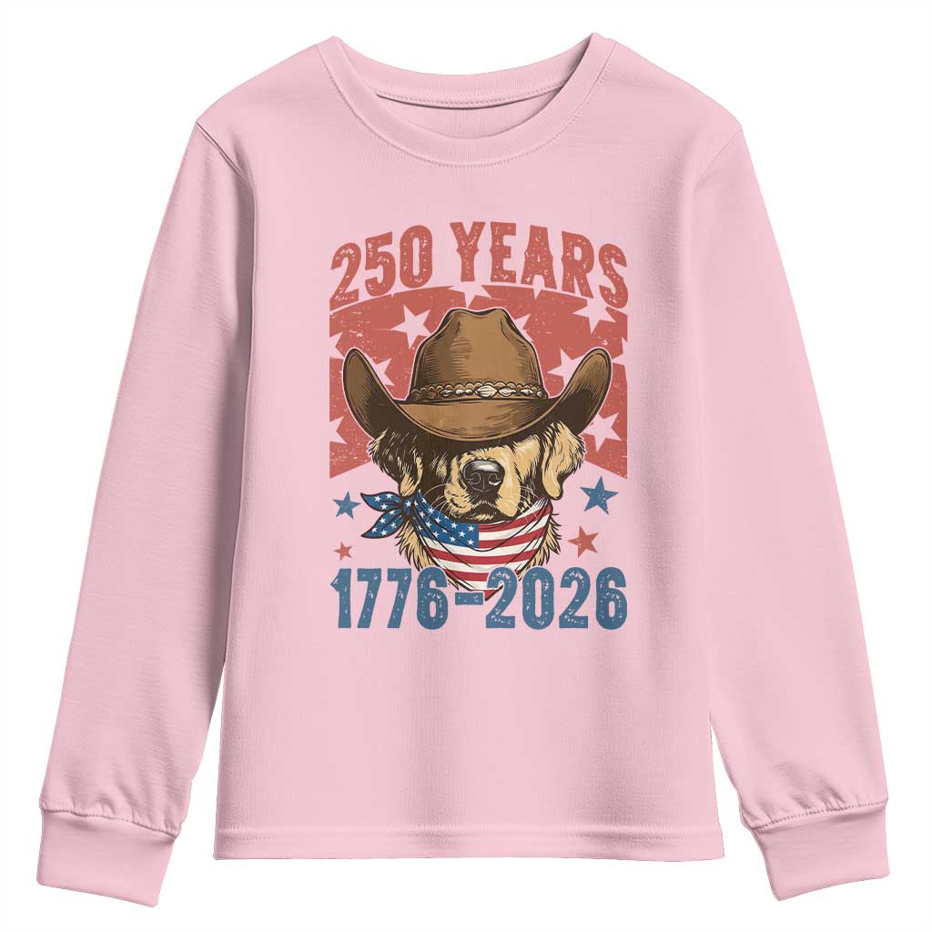 250th Anniversary USA Youth Sweatshirt Western Golden Retriever 4th of July TS14 Light Pink Print Your Wear