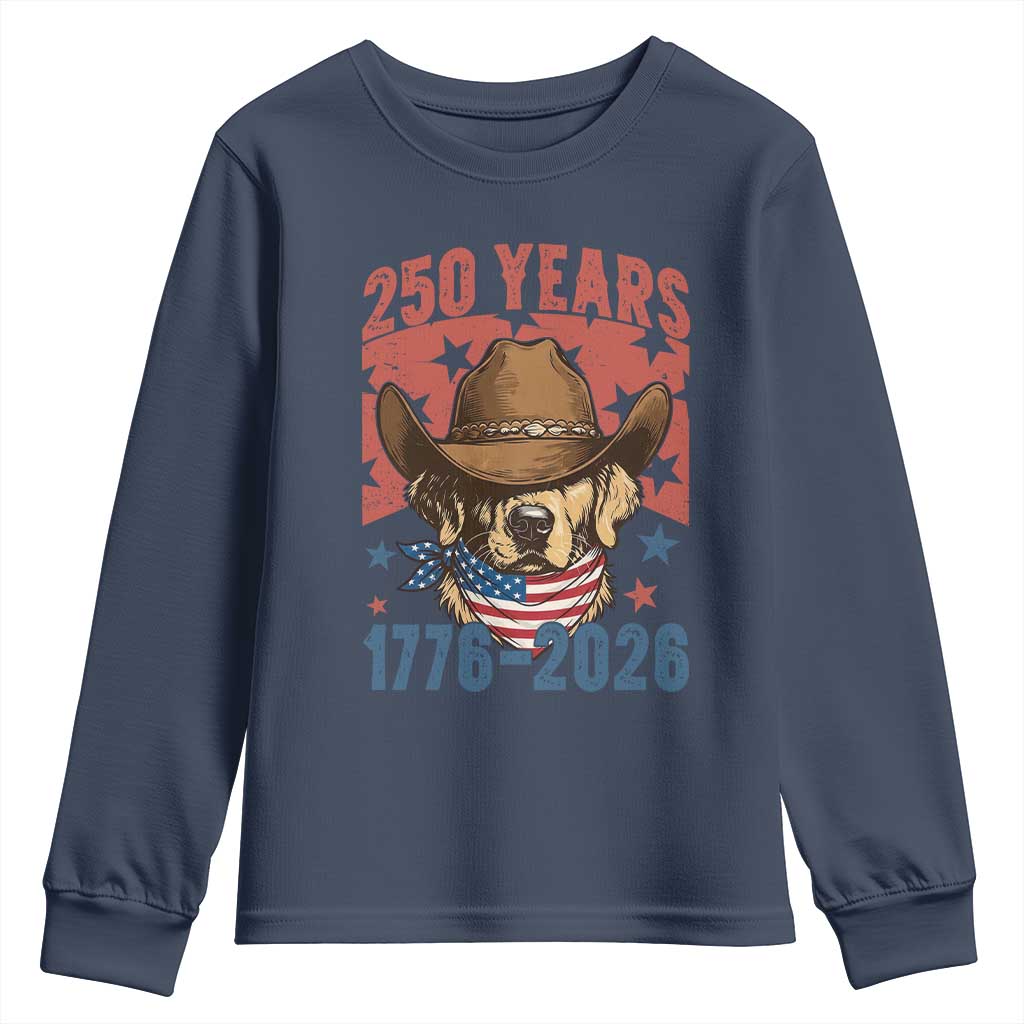 250th Anniversary USA Youth Sweatshirt Western Golden Retriever 4th of July TS14 Navy Print Your Wear