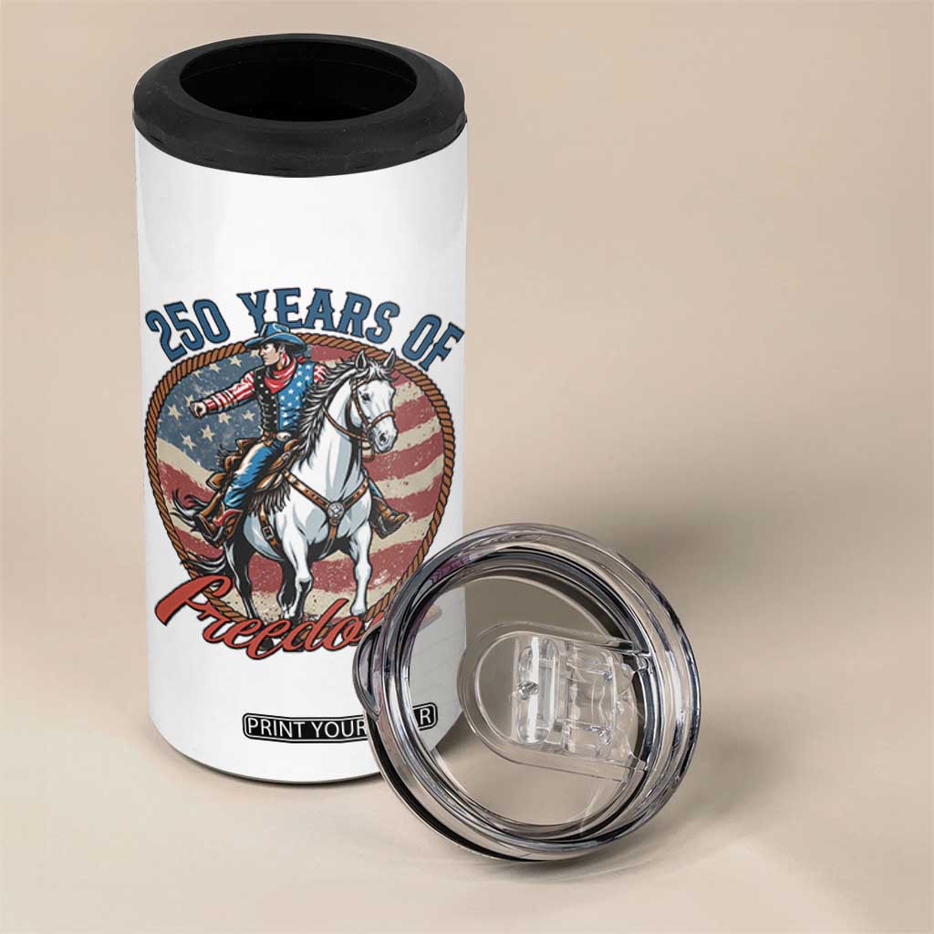 250th Anniversary USA 4 in 1 Can Cooler Tumbler American Flag Cowboy Rodeo 4th of July TS14 Print Your Wear