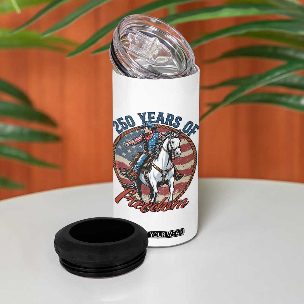 250th Anniversary USA 4 in 1 Can Cooler Tumbler American Flag Cowboy Rodeo 4th of July TS14 Print Your Wear