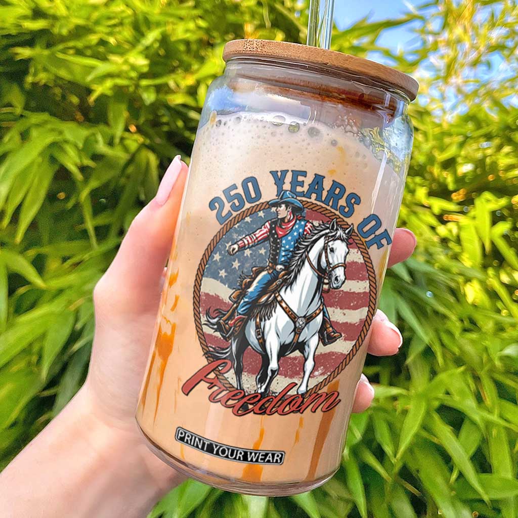 250th Anniversary USA Glass Can American Flag Cowboy Rodeo 4th of July TS14 White Print Your Wear