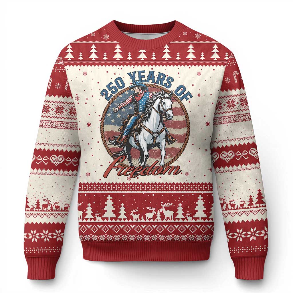 America 250th Anniversary Ugly Christmas Sweater American Flag Cowboy Rodeo 4th of July TS14 Beige Red Print Your Wear