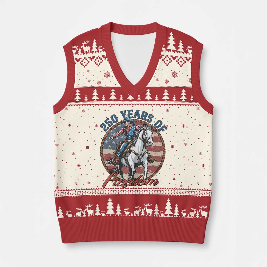 America 250th Anniversary V-Neck Knit Sweater Vest American Flag Cowboy Rodeo 4th of July TS14 Beige Red Print Your Wear