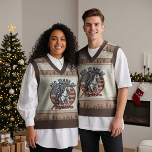 America 250th Anniversary V-Neck Knit Sweater Vest American Flag Cowboy Rodeo 4th of July TS14 Mocha Mousse Print Your Wear