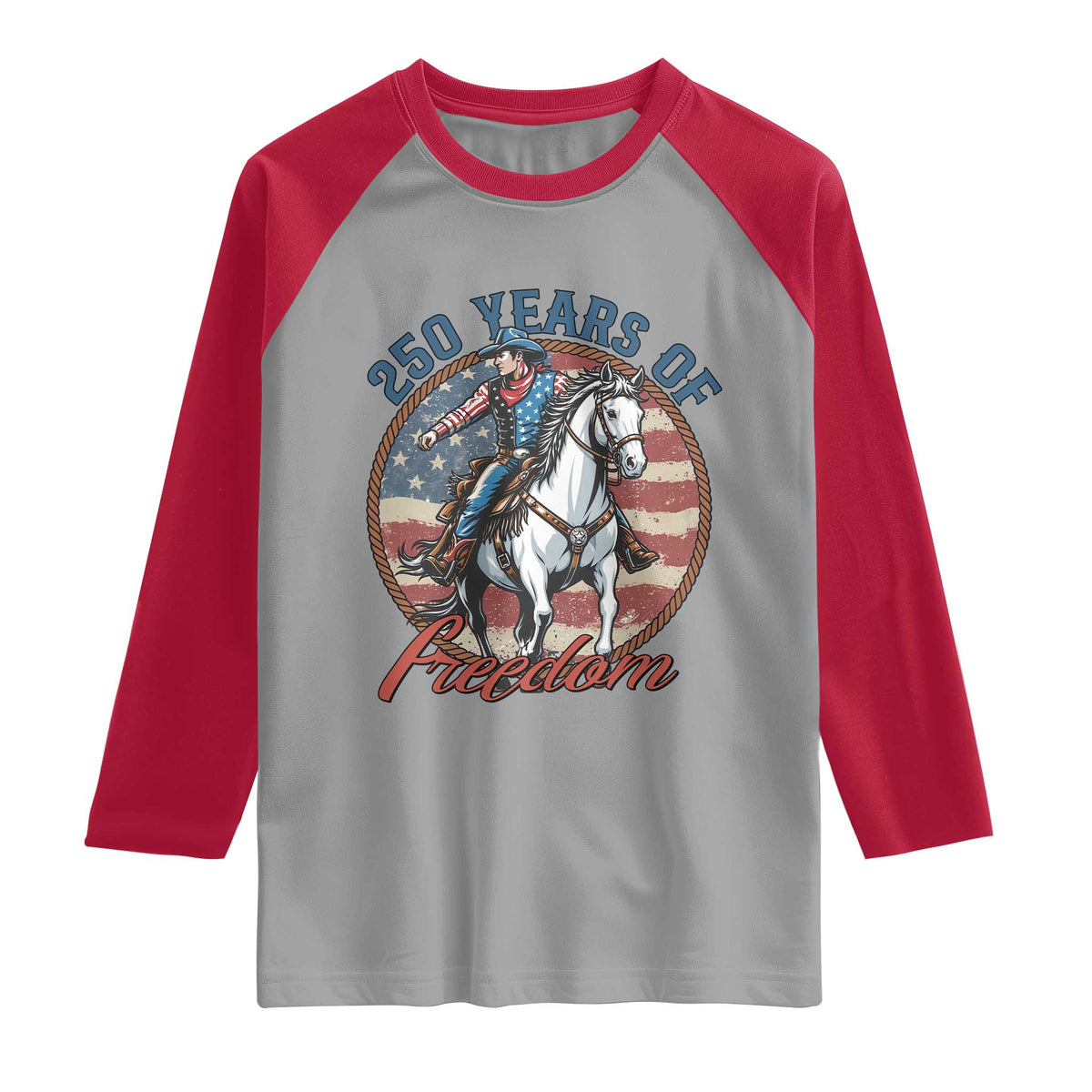 America 250th Anniversary Raglan Shirt American Flag Cowboy Rodeo 4th of July TS14 Sport Gray Red Print Your Wear