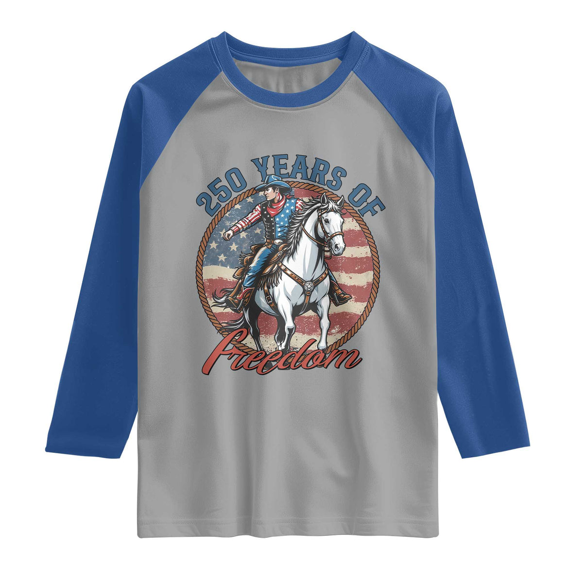 America 250th Anniversary Raglan Shirt American Flag Cowboy Rodeo 4th of July TS14 Sport Gray Royal Print Your Wear