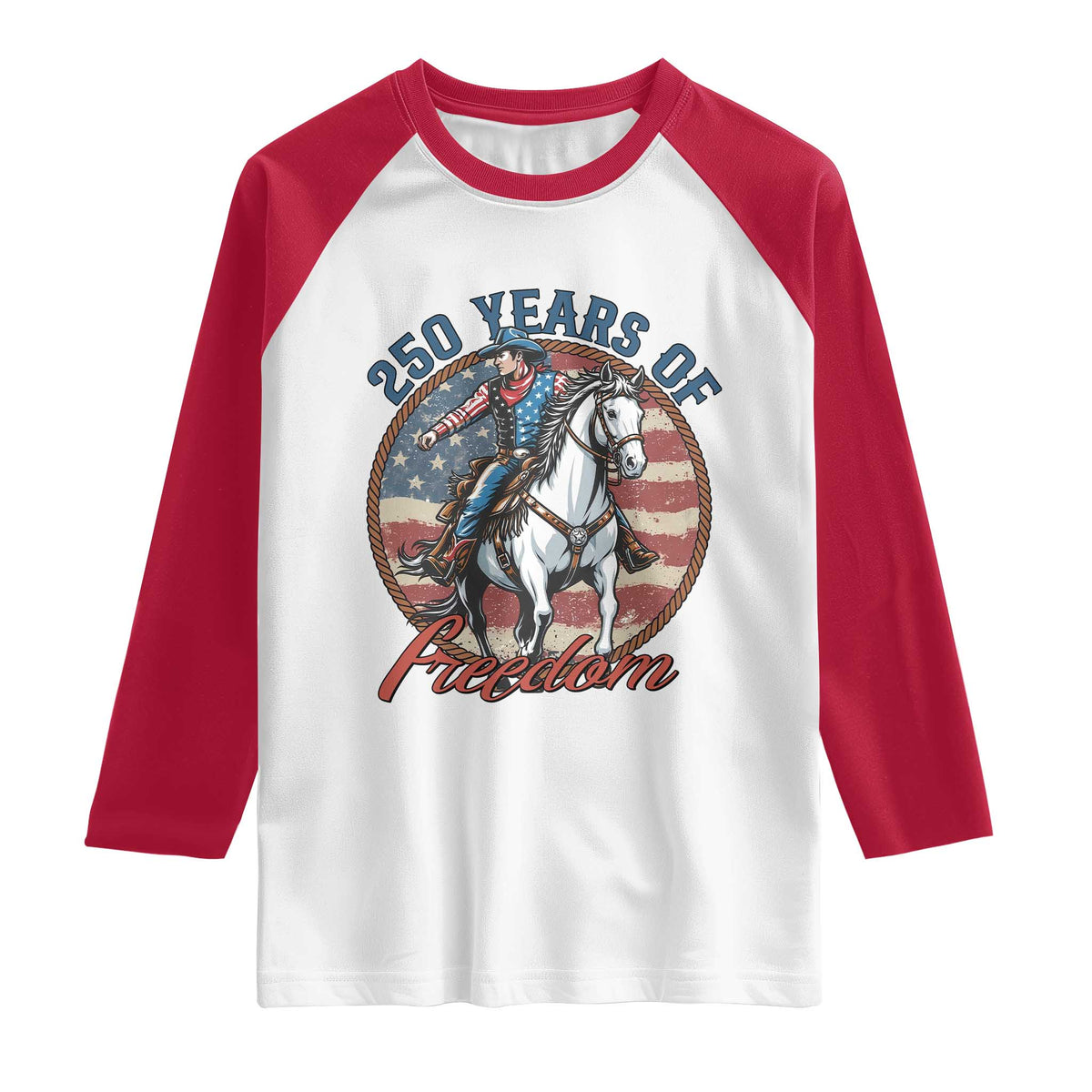 America 250th Anniversary Raglan Shirt American Flag Cowboy Rodeo 4th of July TS14 White Red Print Your Wear