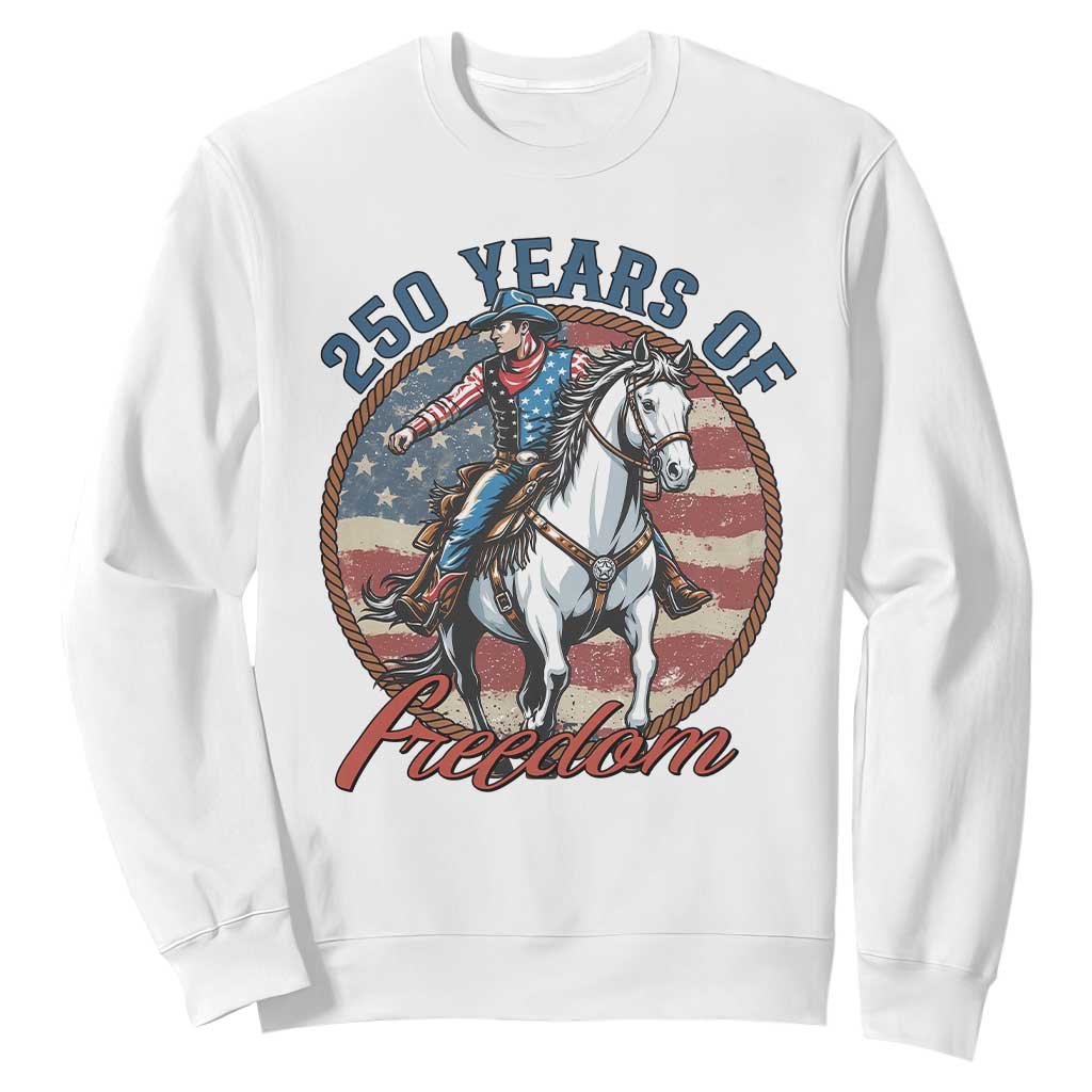 America 250th Anniversary Sweatshirt American Flag Cowboy Rodeo 4th of July TS14 White Print Your Wear