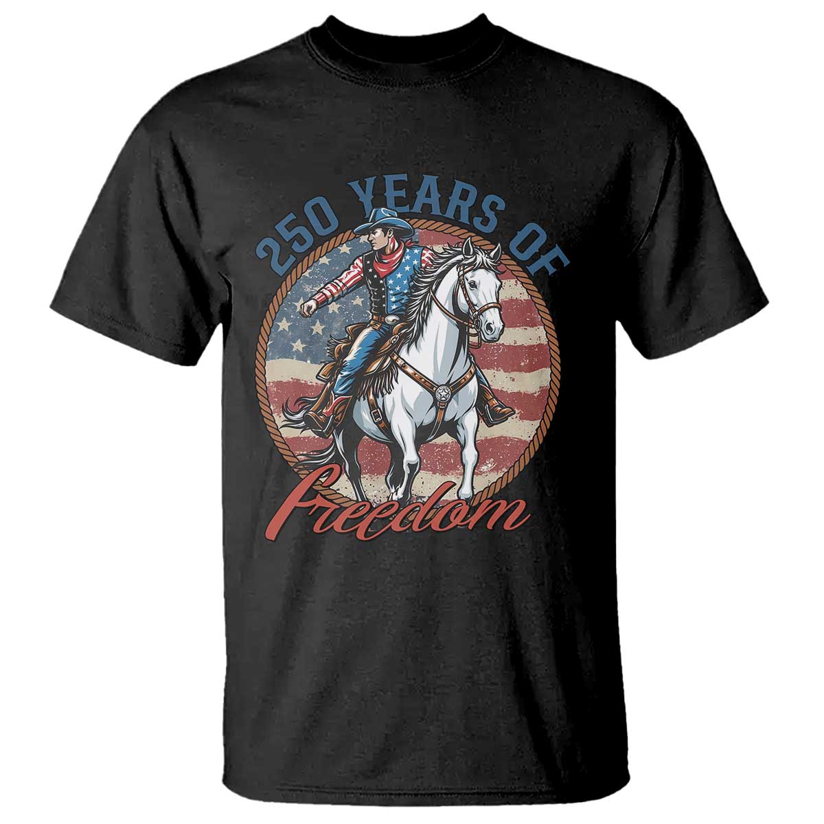 250th Anniversary USA T Shirt American Flag Cowboy Rodeo 4th of July TS14 Black Print Your Wear