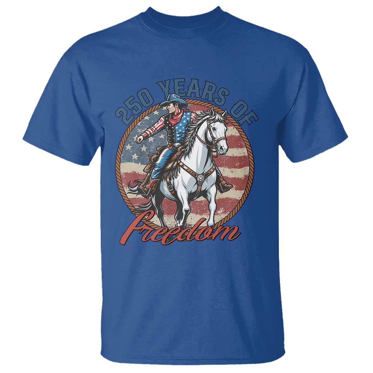 250th Anniversary USA T Shirt American Flag Cowboy Rodeo 4th of July TS14 Royal Blue Print Your Wear