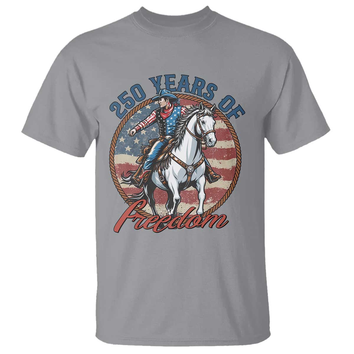 250th Anniversary USA T Shirt American Flag Cowboy Rodeo 4th of July TS14 Sport Gray Print Your Wear