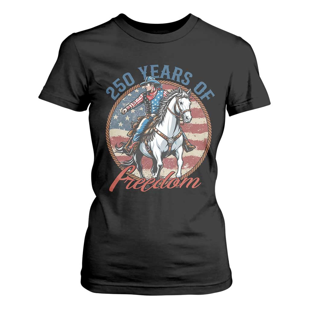 250th Anniversary USA T Shirt For Women American Flag Cowboy Rodeo 4th of July TS14 Black Print Your Wear