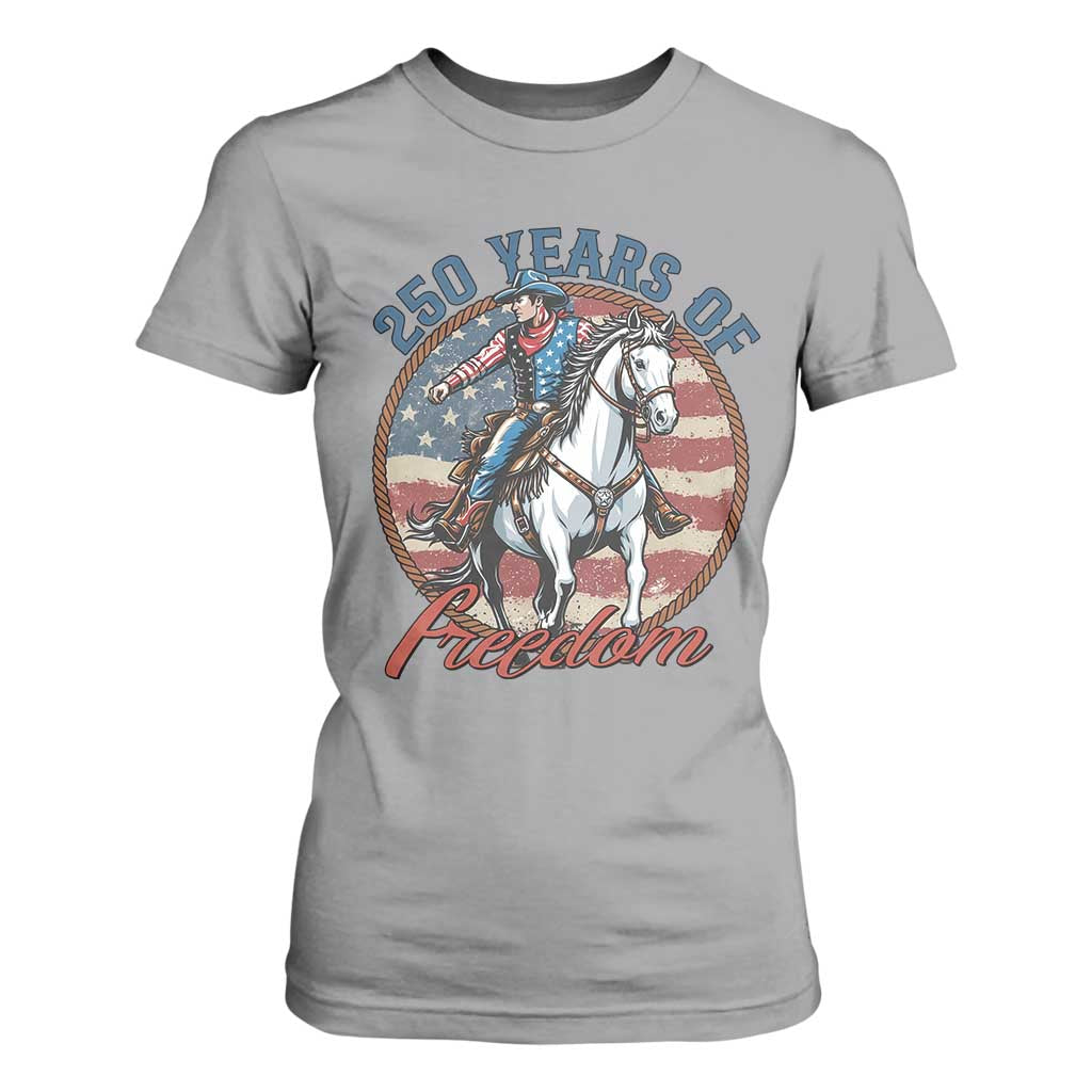 250th Anniversary USA T Shirt For Women American Flag Cowboy Rodeo 4th of July TS14 Sport Gray Print Your Wear