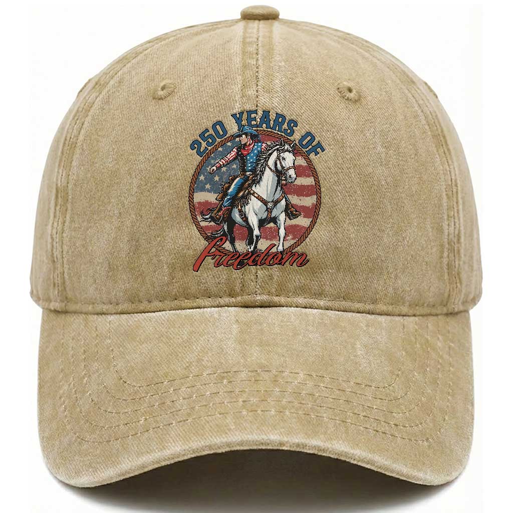 America 250th Anniversary Washed Cotton Baseball Cap American Flag Cowboy Rodeo 4th of July TS14 Print Your Wear