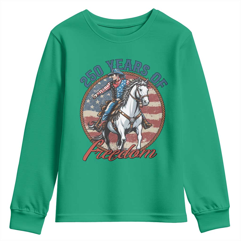 250th Anniversary USA Youth Sweatshirt American Flag Cowboy Rodeo 4th of July TS14 Irish Green Print Your Wear