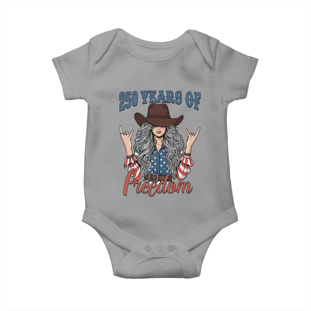250th Anniversary USA Baby Onesie Western Cowgirl American Flag 4th of July TS14 Sport Gray Print Your Wear